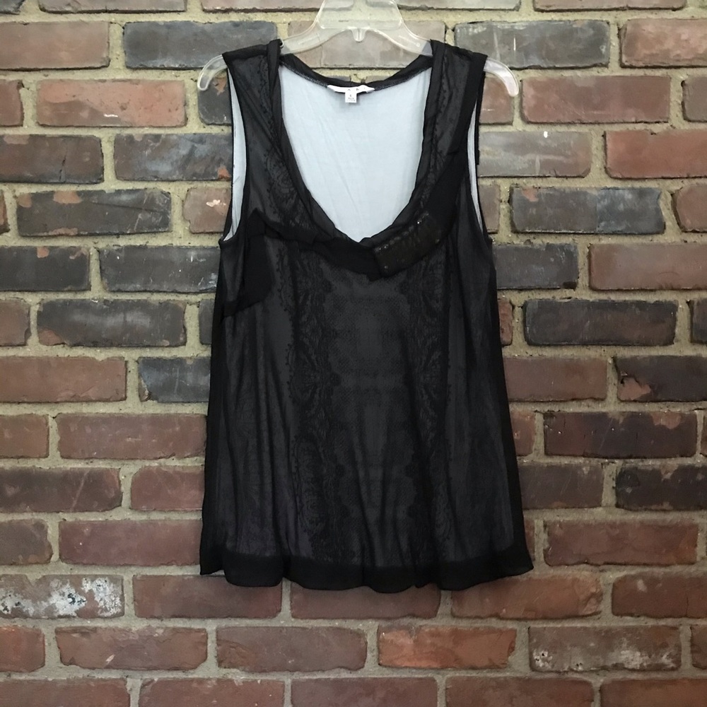 CAbi Illusion black lined sleeveless top top #155  -XS